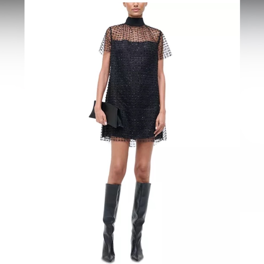 STAUD Ilana Beaded Tulle Mini Dress in Stardust Onyx Size Small